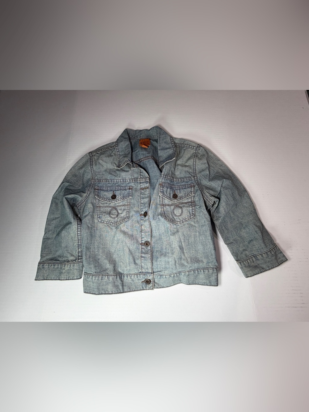 Y2K 00’s Lucky Brand Dungaree Light Blue Denim Shirt Jacket with Orange Label